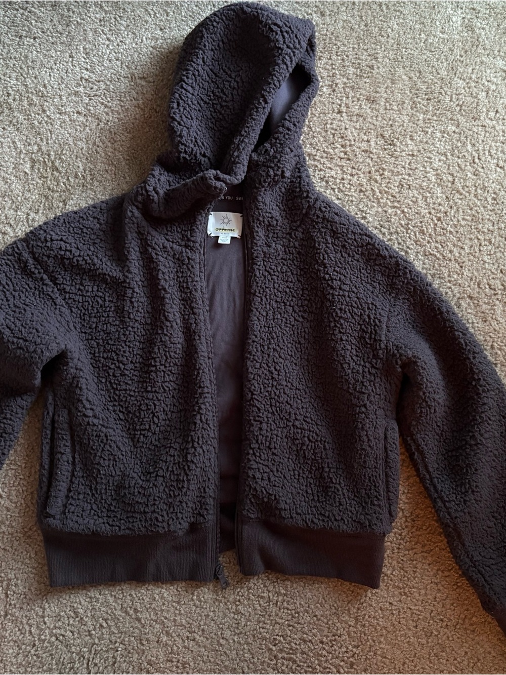 aerie Offline Brown Sherpa Hooded Zip Jacket